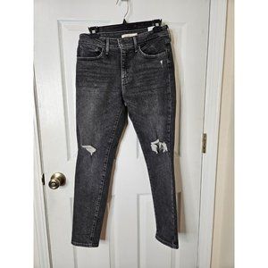 LEVI'S 721 Women's Dark Wash Black Distressed High Rise 28x28 Skinny Jeans